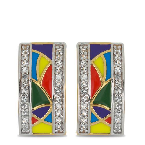 BUY 925 STERLING SILVER AFRICAN WHITE TOPAZ GEMSTONE ENAMEL EARRINGS